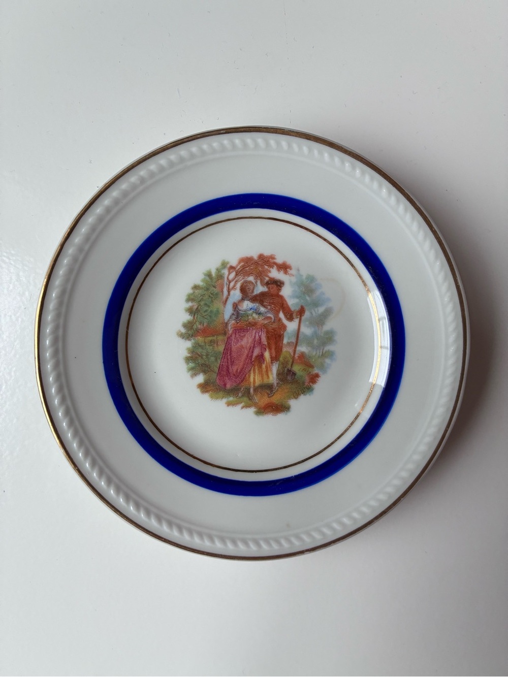Antique Porcelain Dessert Plate Blue and Gold Trim - Schwarzenhammer Bavaria